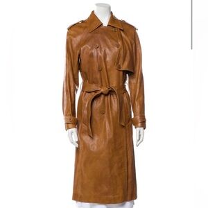 Plein Sud Cognac Leather Trench Coat with Tie Belt